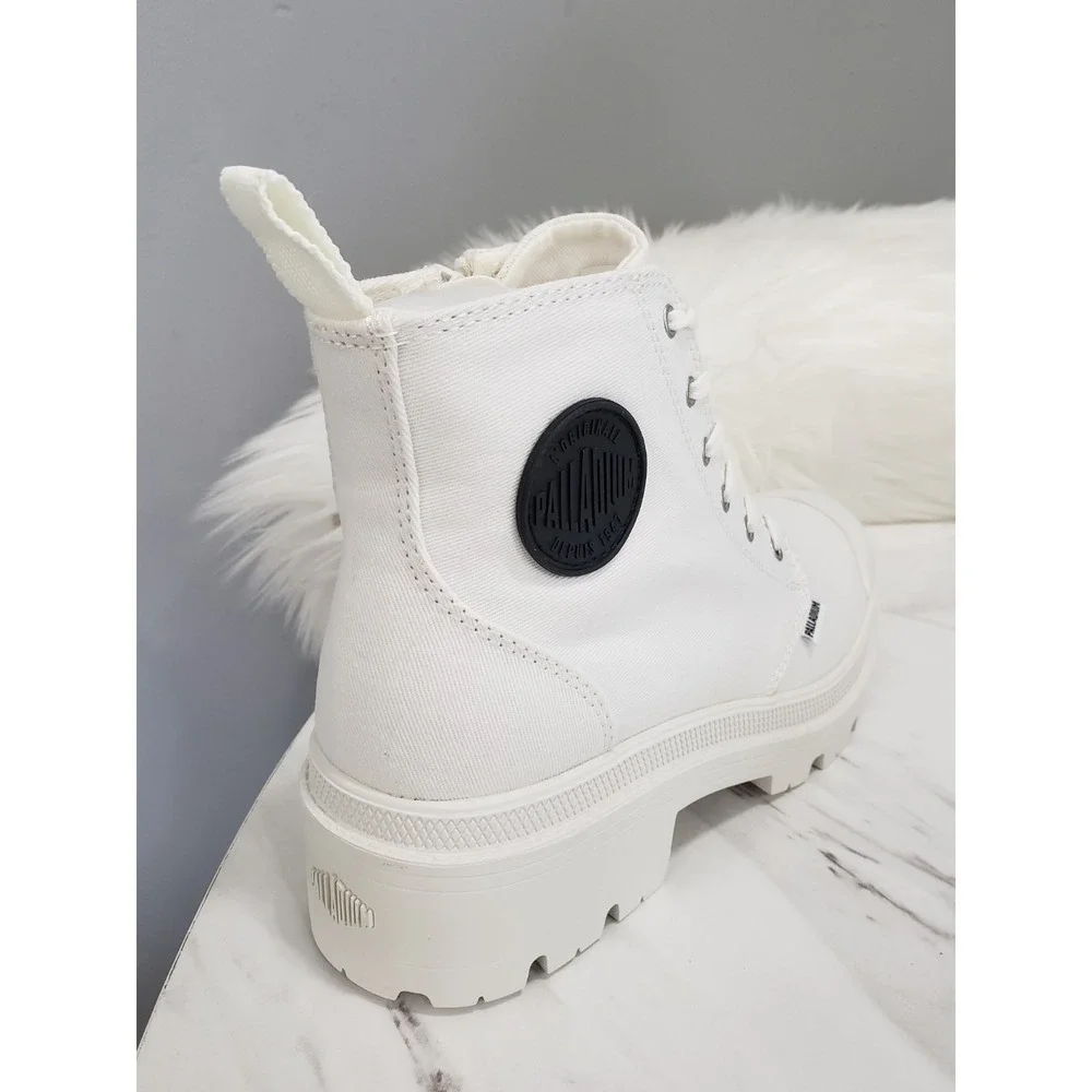 NEW 7.5 PALLADIUM  Pallabase Twill Star White‎ Platform Side-Zip Boots Sneakers